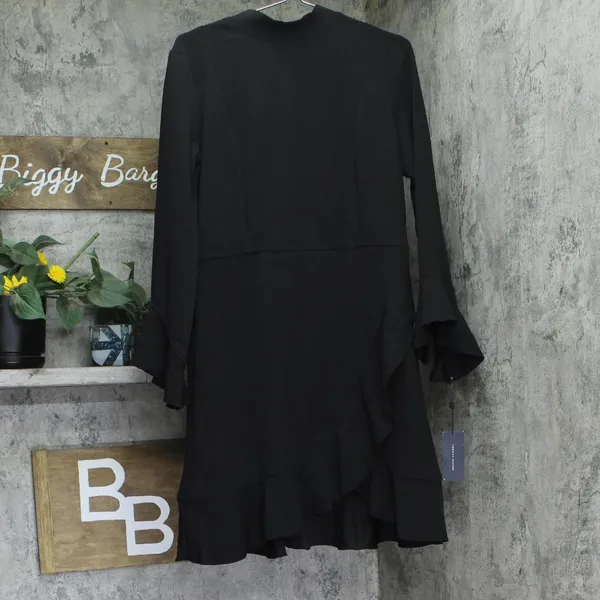 Tommy Hilfiger Womens Mock Neck Ruffled Long Sleeve Cocktail Midi Dress Black 12 - Image 2
