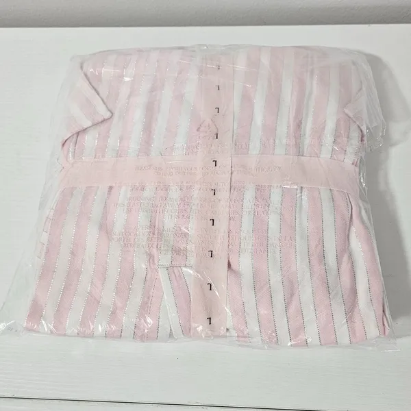 Victoria's Secret Flannel Popover Long Pajama Set-Pink & White -Size L- 26926857 - Image 4