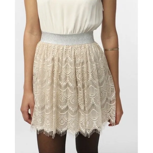 Anthropologie Pins & Needles Party Dress Women Medium Cream Sparkle Lace Boho - Image 2