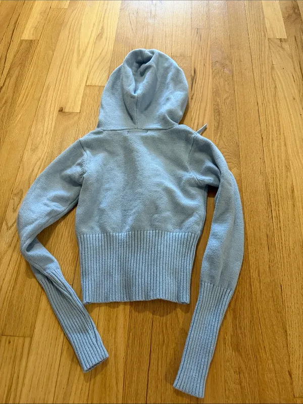 Frankie's Bikinis Blue Cloud Knit Aimee Zip Up Sweater Hoodie Sz M - Image 8