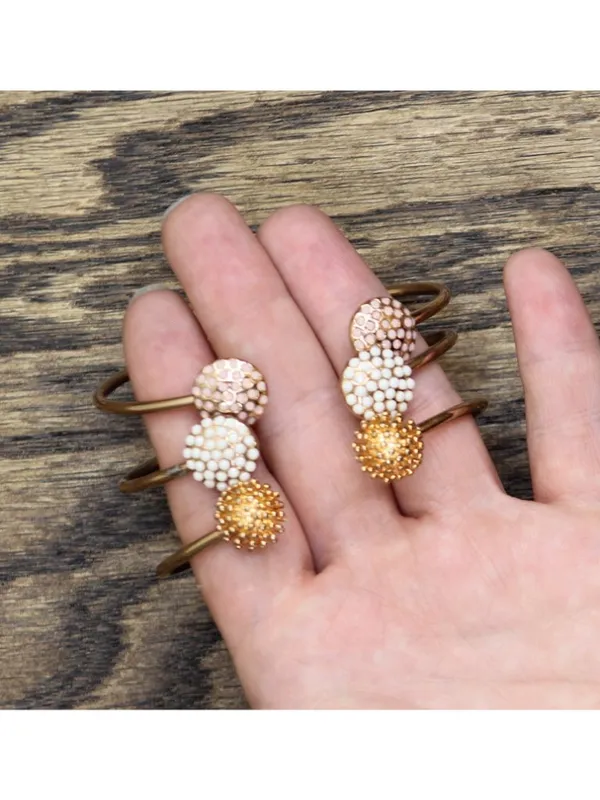NEW Open Cuff Bypass Bangle Stone Cluster 3 Pack Bracelets Gold Multi 2.75" - Image 5