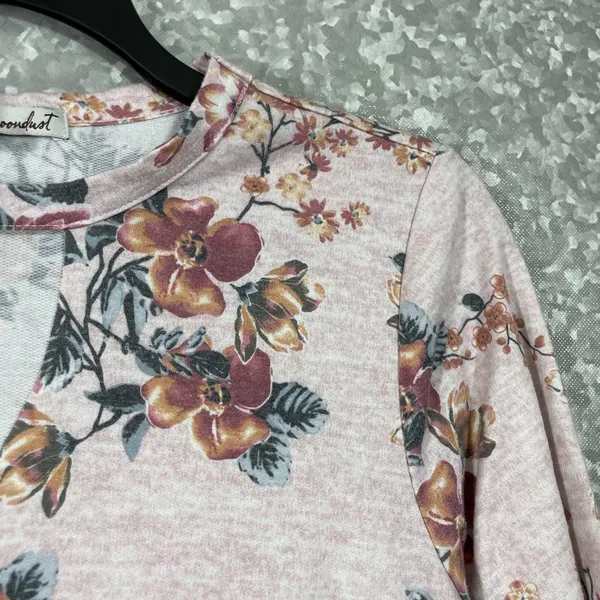 Gypsies & Moondust Pink Floral Neck Cutout Sweatshirt - Size Large - Lightweight - Image 2