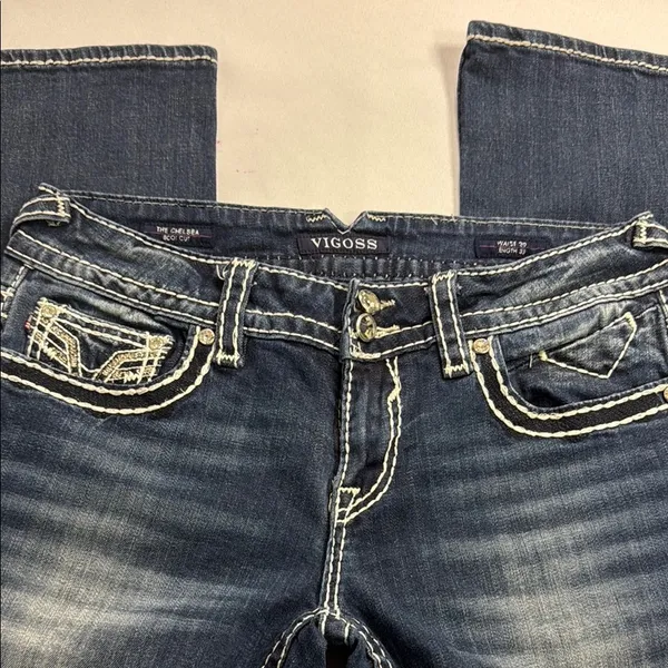 Vigoss Dark Blue Boot Cut Jeans with Embroidered Pockets - Image 4