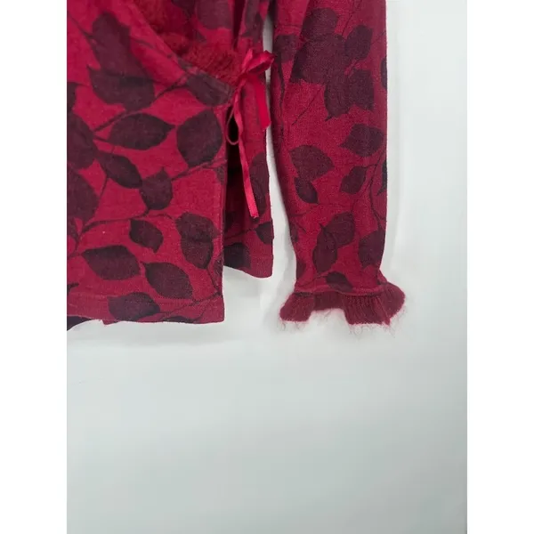 Tess‎ Dress Floral Wrap Sweater Y2K Size XL Silk Wool Blend Ruffle Red Romantic - Image 3