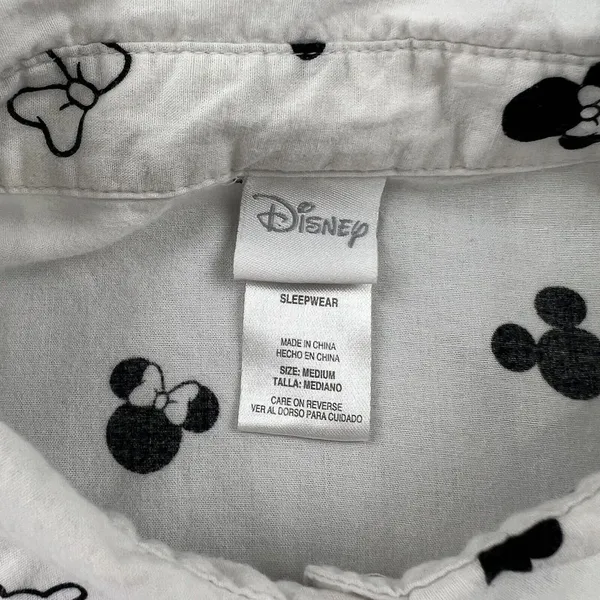 Disney Minnie Mouse Button Down‎ Long Sleeve Tunic Sleepwear White/ Black Medium - Image 8