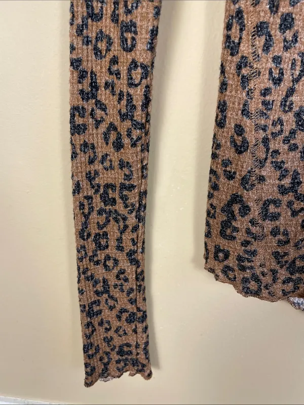 Intimately Free People Women’s Leopard Print Snap Button Henley Comfy LS Shirt - Image 4