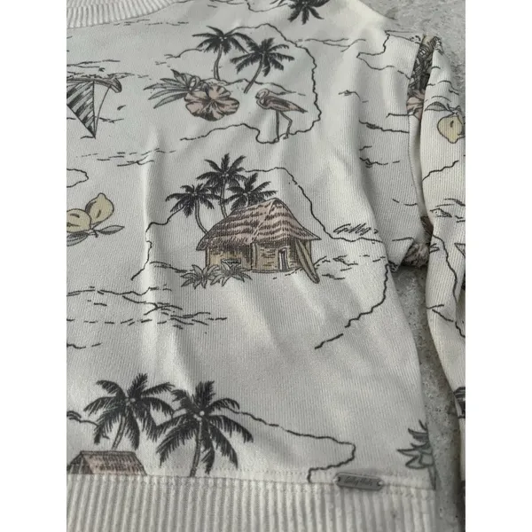 Gilly Hicks Womens XS‎ Cropped Sweatshirt Cream Tropical Island Palm Tree Print - Image 2