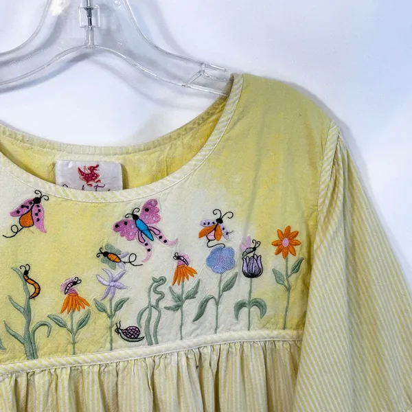 VTG Quacker Factory XL Nightgown‎ Yellow Embroidered Butterfly Cottagecore 411 - Image 8