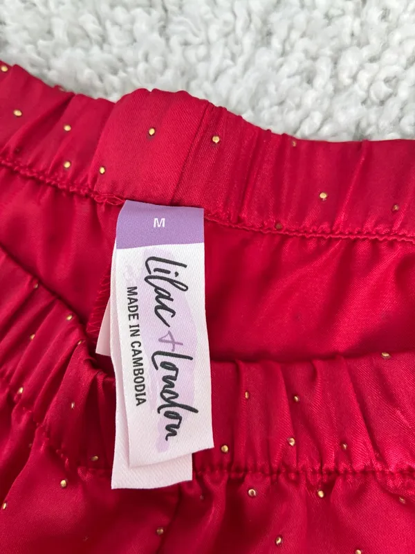 Red Satin Sleep Shorts with Tiny Dot Detail Womens Size Medium - Image 2