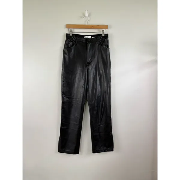 Abercrombie & Fitch The 90s Straight Ultra High Rise Black Leather Pants Size 29 - Image 2