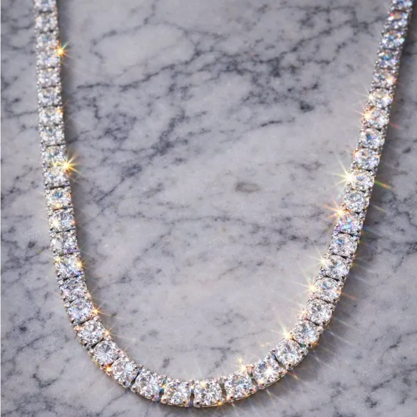 5mm Iced Out Silver Tennis Chain Necklace Unisex CZ Diamond Cuban Hip Hop Bling - Image 2