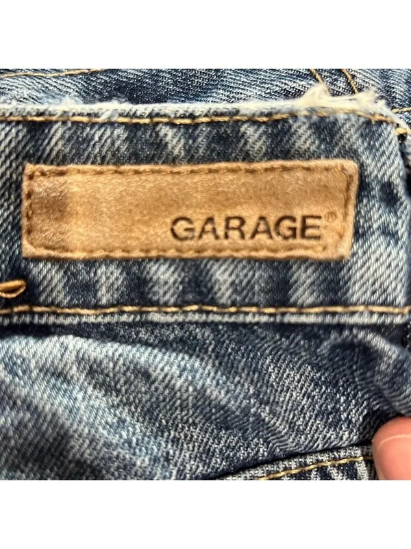 Garage Blue Denim Distressed Jean Shorts Frayed Hem - Image 3
