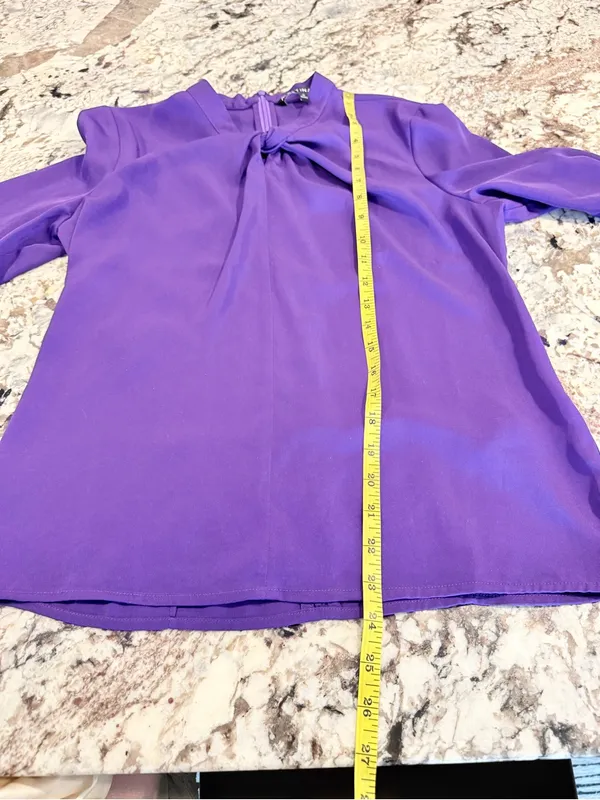 Mastina Purple Twist Neck Blouse Size 36 Y2K Long Sleeve Office Top - Image 6