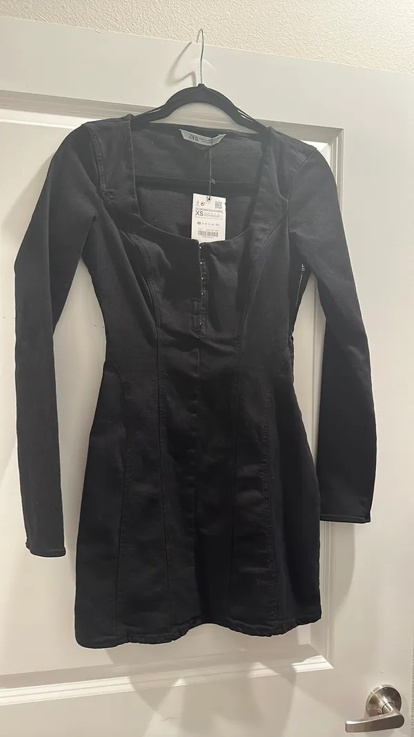 ZARA Black Corset Denim Dress - Image 5