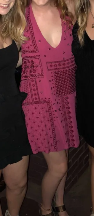 Free People mini swing dress pink and purple embroidered with beads - Image 2