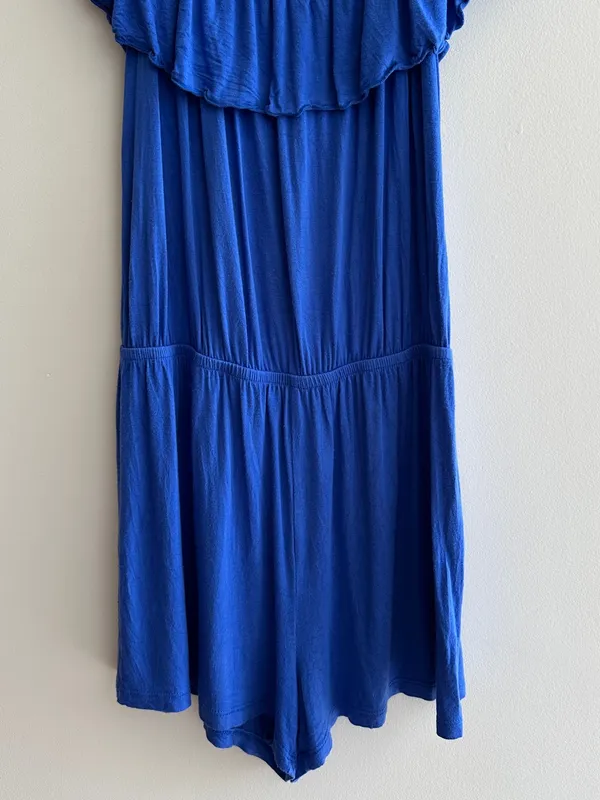 maitai Stretchy Off the Shoulder Ruffle Romper, Casual Summer,Royal Blue, Medium - Image 3