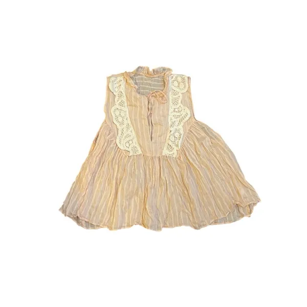 Crochet Crinkled Bohemian Sleeveless Babydoll Blouse Cottagecore Flowy Romantic - Image 3