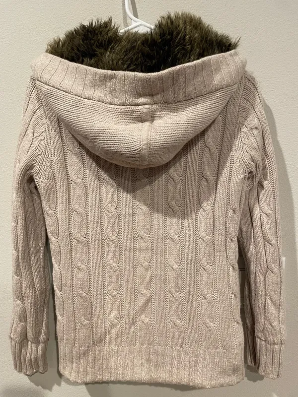 Esprit Wool Blend Women Sweater Cardigan beige knitted hooded Buttons Small - Image 2
