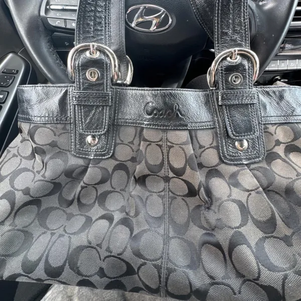 Coach Black Signature Canvas Shoulder Tote with Leather Trim - Image 3