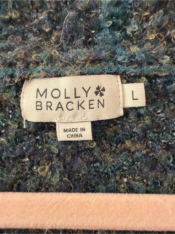 Molly Bracken Teal-Blue Bouclé Button Cardigan - Image 3