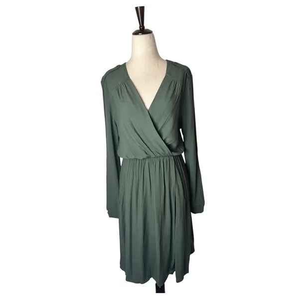 Maeve Anthropologie Dress Women XS Olive Green Faux Wrap Mini Preppy‎ Boho Retro - Image 3