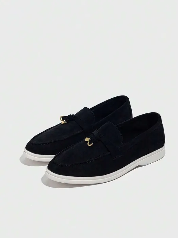 Faux Suede Metal Accent Moccasin Loafers - Image 3
