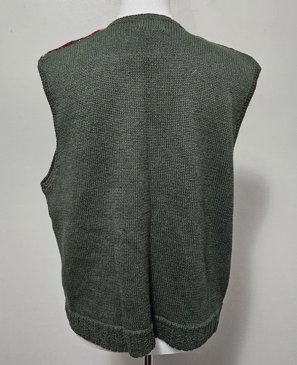 Vintage Koret Petites Olive Autumn Floral Embroidered Vneck Vest Size Medium - Image 4