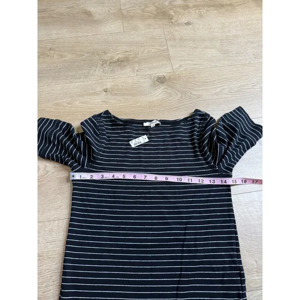 NWT Womens Madewell Ribbed Boat neck Tee black white Stripe stretch cotton XS - Image 7