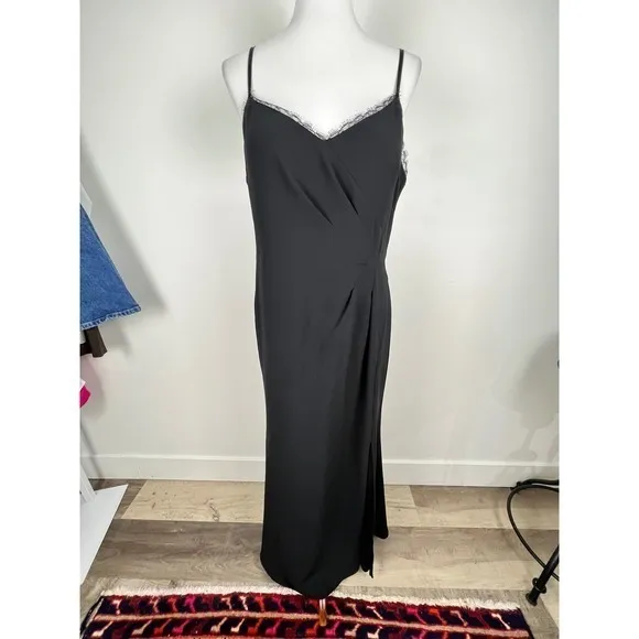 Marchesa Notte Chantilly Lace Trimmed Crepe Gown Black 12 Formal Elegant Evening - Image 3
