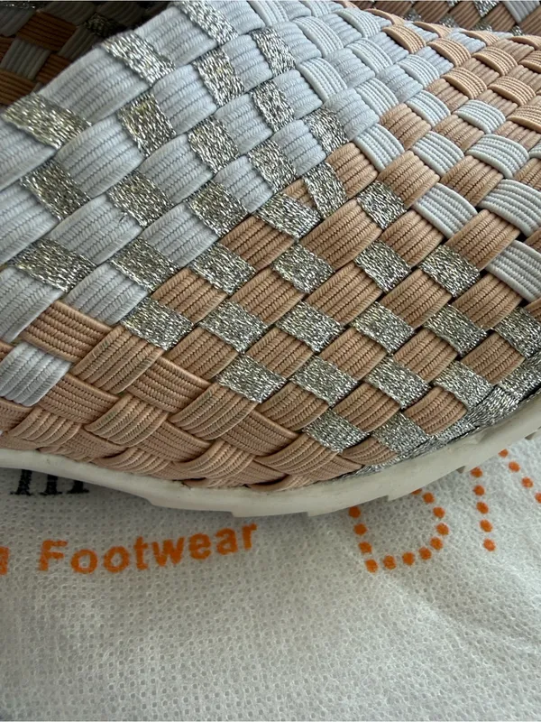bernie mev. Catwalk Woven Slip-On Flats in Beige and White - Image 2