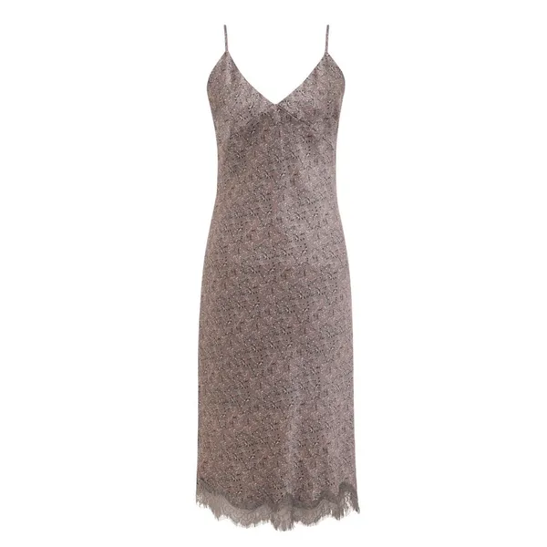 Gold Hawk Chloe Silk Slip Dress Taupe Stained‎ Glass Print Lace Hem Sz Small - Image 3