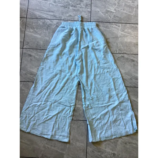 Halara Womens Wide Leg Pants Light Blue Elastic Waist Linen Feel Trousers S - Image 6