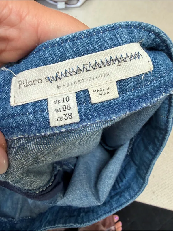 Pilcro Blue Denim Asymmetrical Wrap Skirt with Cream Side Tie size 6 - Image 5