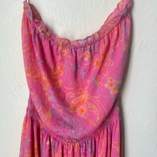 Ramy Brook Pasiley Printed Ashley dress Pink and Orange Strapless Dress size L - Image 3