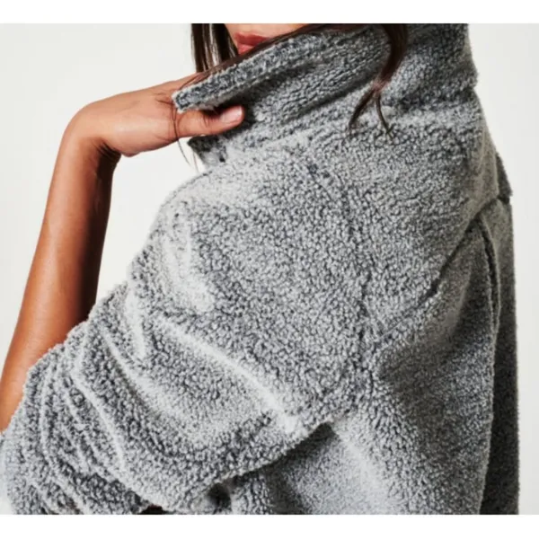 Spanx Luxe Fleece Jacket Pebble Grey Sherpa Faux Shearling Fuzzy Teddy Coat 1X - Image 4
