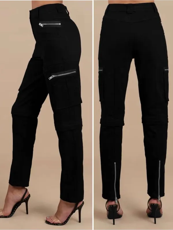 I.AM.GIA Ursa Cargo Pants Large Black Zip Off Convertible Shorts Silver Hardware - Image 4