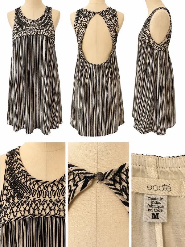 Ecote Anthropologie Embroidered Open Back Swing Dress Medium Boho Cotton - Image 6