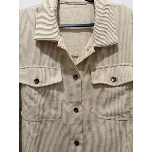 SHEIN Women Cream Corduroy Button Down Shacket Jacket Beige Size L - Image 2