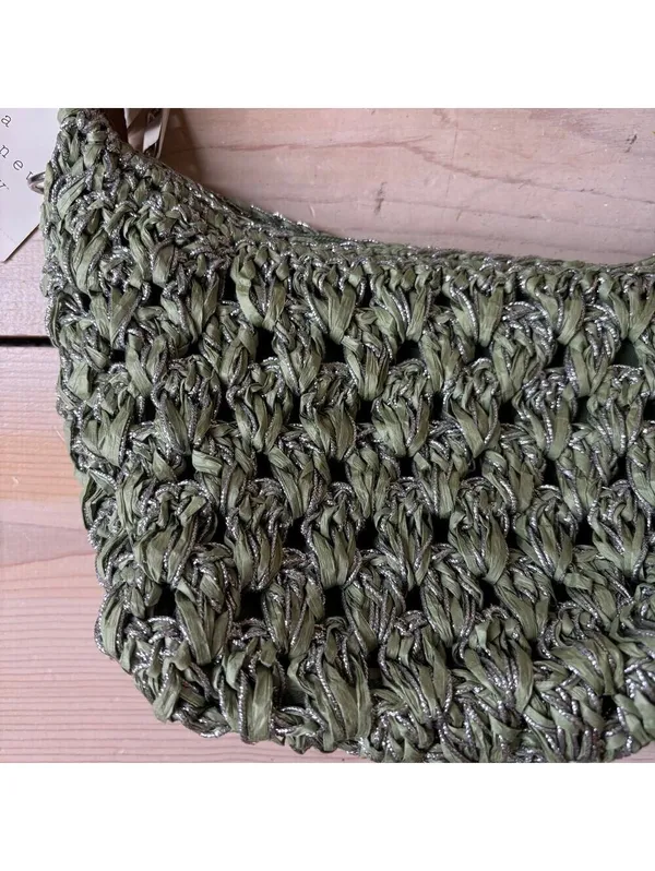 A New Day NWT Women's Woven Crochet Green Metallic Shoulder Bag - Image 3