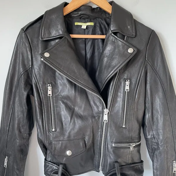 Gianni Bini 100% Leather Motorcycle Jacket Coat Zip Up Black Women's Size Medium - Image 3