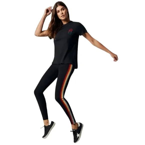Spiritual Gangster Black Rainbow Sparkle Shimmer Zipper High Rise Legging Pants - Image 5