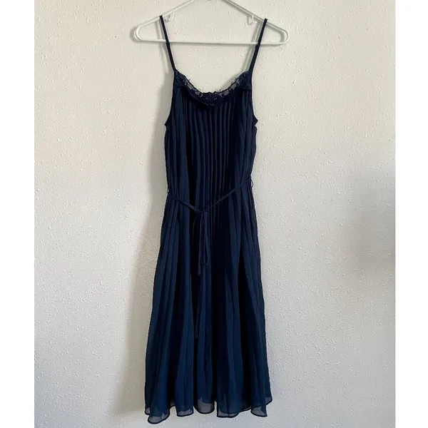 LULU’S In Celebration Navy Blue Pleated Midi Dress - Image 3