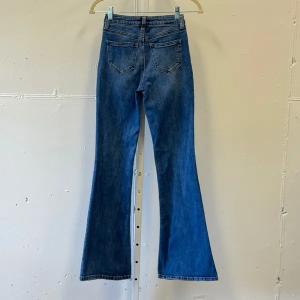 BP High Rise Flare Jeans Medium Wash Blue Denim Size 24 Full Length Festival - Image 2