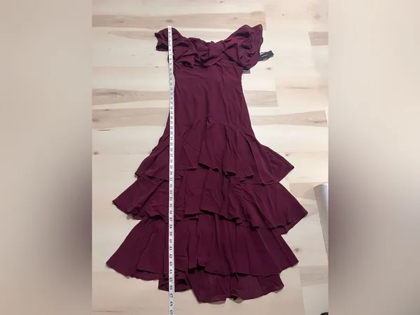 Lulus NWT XS Women Burgundy Ruffled Maxi Dress Flamenco Flare Evening Formal - Image 8