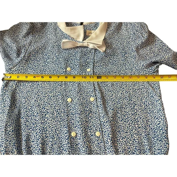 VTG 80s Joy Gordon Midi Blue White Semi Sheer Short Sleeve Nautical Dress 12 - Image 10