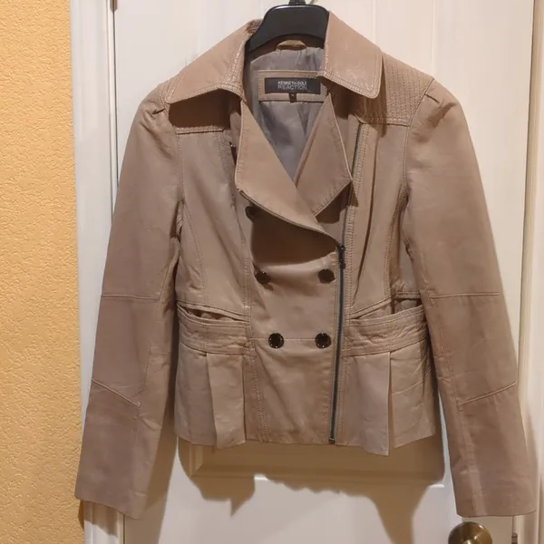 Kenneth Cole Leather Jacket Beige Size M - Image 2