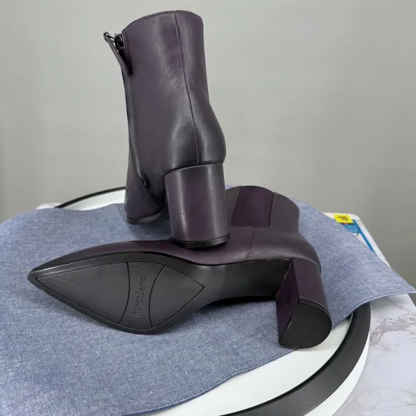 Franco Sarto Demmi Ankle Boot Women 7M Purple Leather Pointed Toe Block Heel Zip - Image 7