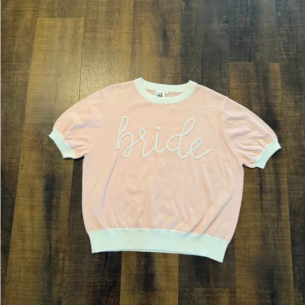 Queen of Sparkles Bride Sweater Top Pink Short Sleeve Women's M - Image 7