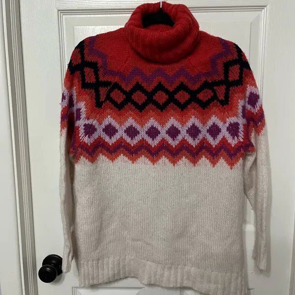 AERIE Wool Laine Blend Fair Isle Oversized Turtleneck‎ Long Sleeve Sweater XS - Image 2