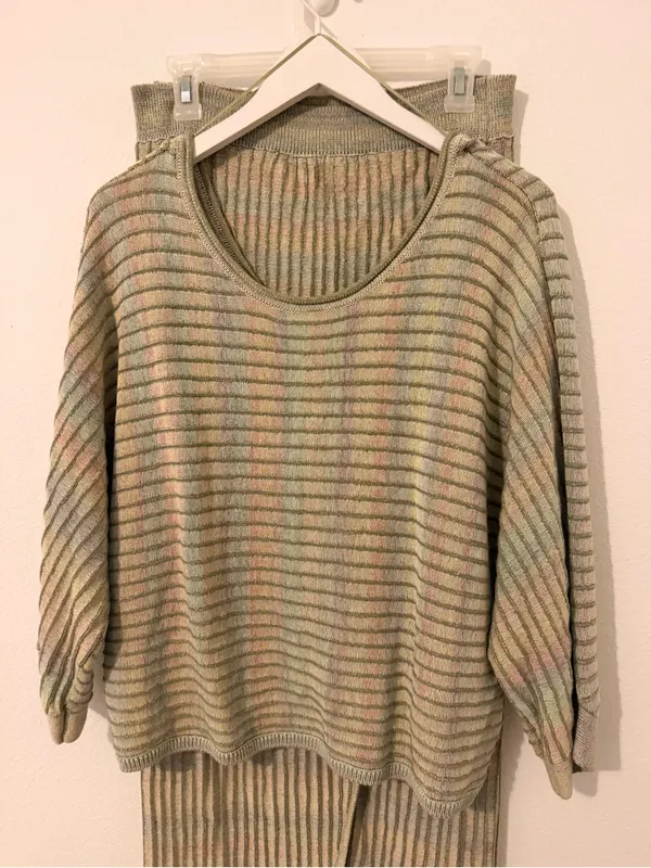 SET Anthropologie Daily Practice Knit Top And Skirt Green Ribbed Size Large L - Image 3